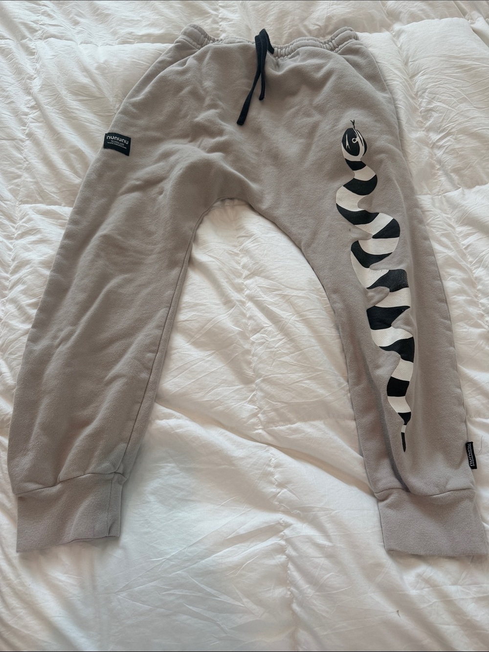 nununu Gray Sweat Joggers with Black-and-White Snake Print